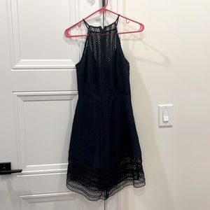Navy Blue Crochet Detailing Cocktail Dress